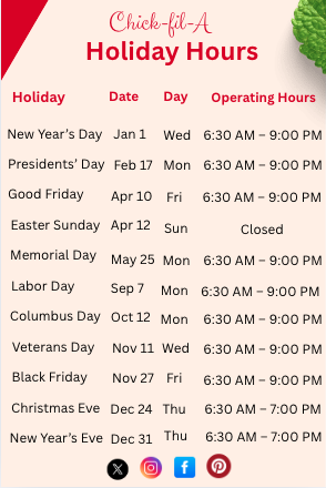 Holiday Hours 2 Chick-fil-A Holiday Hours